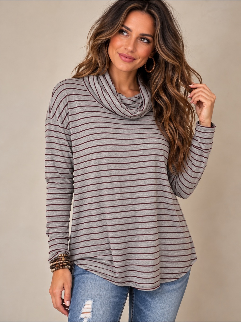 🍂✨ Liz Claiborne Weekend Cowl Neck Striped Top • Size L ✨🍂